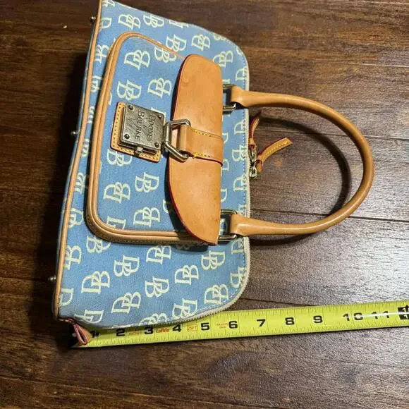Dooney & Bourke Blue Canvas Leather DB Monogram Domed Satchel Handbag - Picture 7 of 15